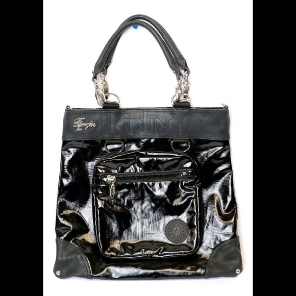 Fergie for Kipling Black Vinyl Tote/Attached Purse - Picture 1 of 9